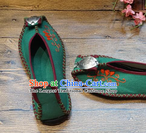 Traditional Chinese Wedding Ethnic Green Shoes Embroidered Shoes Yunnan National Shoes for Women