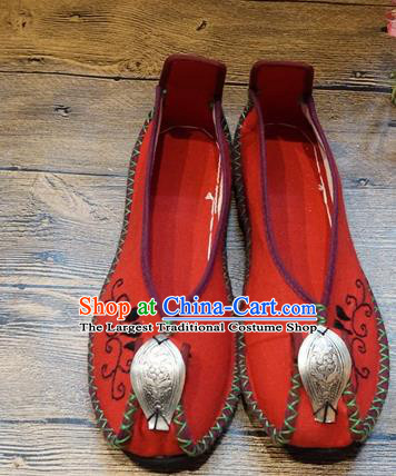 Traditional Chinese Wedding Ethnic Red Shoes Embroidered Shoes Yunnan National Shoes for Women