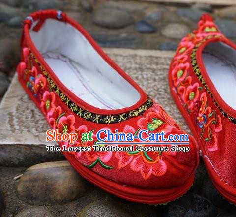 Traditional Chinese Wedding Embroidered Plum Red Shoes National Ethnic Shoes Hanfu Shoes for Women