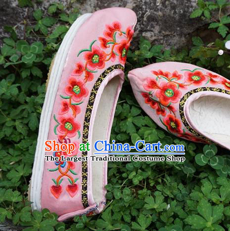 Traditional Chinese Wedding Embroidered Plum Pink Shoes National Ethnic Shoes Hanfu Shoes for Women