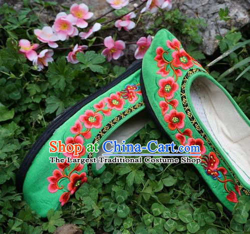 Traditional Chinese Wedding Embroidered Plum Green Shoes National Ethnic Shoes Hanfu Shoes for Women