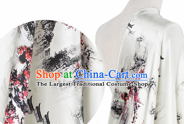 Chinese Classical Plum Blossom Pattern Design White Silk Fabric Asian Traditional Hanfu Mulberry Silk Material