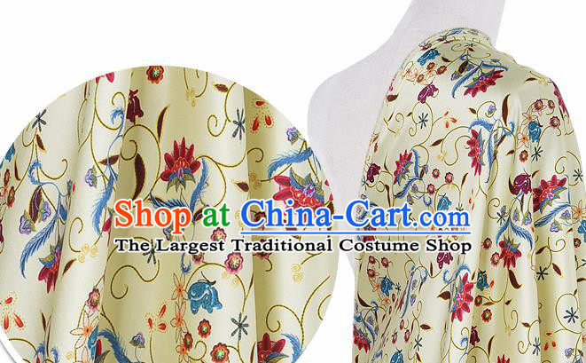 Chinese Classical Pattern Design Light Yellow Silk Fabric Asian Traditional Hanfu Mulberry Silk Material