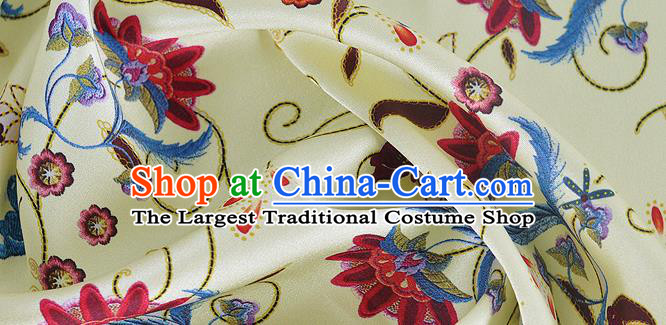 Chinese Classical Pattern Design Light Yellow Silk Fabric Asian Traditional Hanfu Mulberry Silk Material