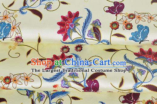Chinese Classical Pattern Design Light Yellow Silk Fabric Asian Traditional Hanfu Mulberry Silk Material
