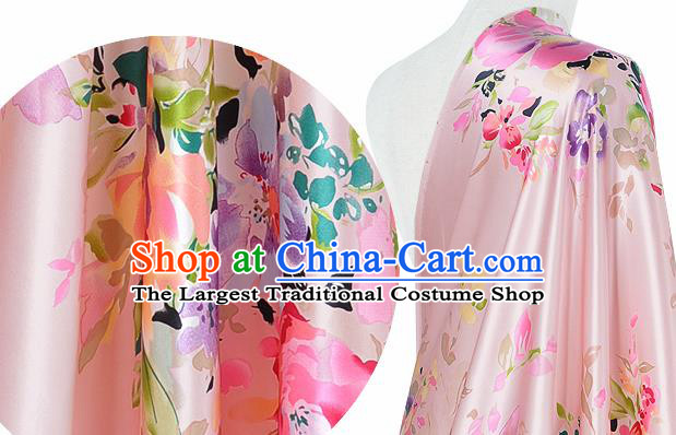 Chinese Classical Flowers Pattern Design Light Pink Silk Fabric Asian Traditional Hanfu Mulberry Silk Material