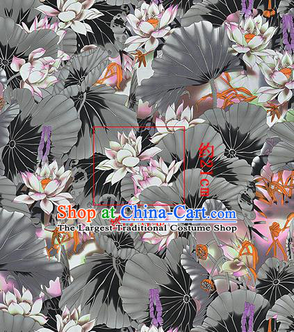 Chinese Classical Lotus Pattern Design Grey Silk Fabric Asian Traditional Hanfu Mulberry Silk Material