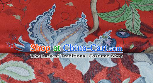 Chinese Classical Equinox Flower Pattern Design Red Silk Fabric Asian Traditional Hanfu Mulberry Silk Material