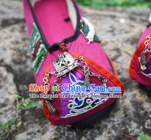 Traditional Chinese Ethnic Embroidered Rosy Shoes Handmade Yunnan National Shoes Hanfu Dress for Women
