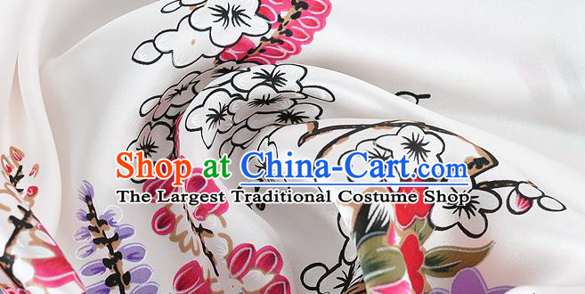 Chinese Classical Orchid Peony Pattern Design White Silk Fabric Asian Traditional Hanfu Mulberry Silk Material