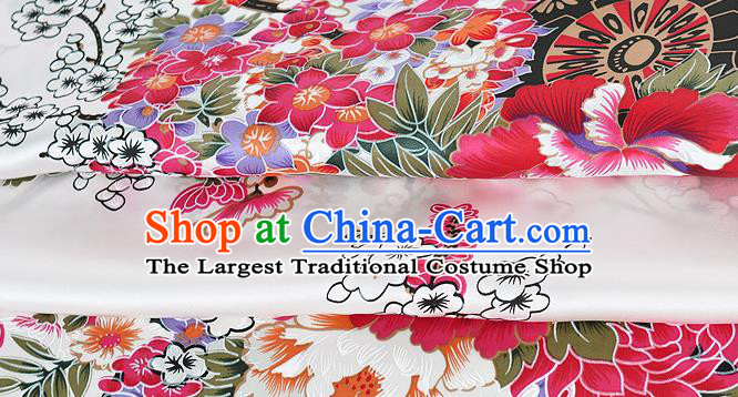 Chinese Classical Orchid Peony Pattern Design White Silk Fabric Asian Traditional Hanfu Mulberry Silk Material