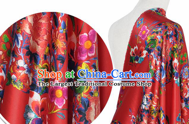 Chinese Classical Peony Grape Pattern Design Red Silk Fabric Asian Traditional Hanfu Mulberry Silk Material