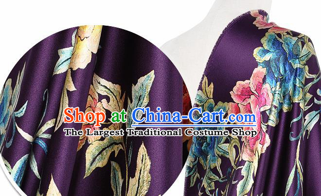 Chinese Classical Peony Pattern Design Purple Silk Fabric Asian Traditional Hanfu Mulberry Silk Material