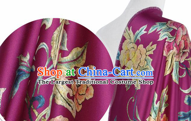 Chinese Classical Peony Pattern Design Amaranth Silk Fabric Asian Traditional Hanfu Mulberry Silk Material