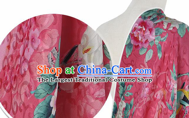 Chinese Classical Hibiscus Pattern Design Peach Pink Silk Fabric Asian Traditional Hanfu Mulberry Silk Material