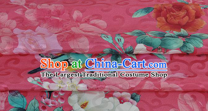 Chinese Classical Hibiscus Pattern Design Peach Pink Silk Fabric Asian Traditional Hanfu Mulberry Silk Material