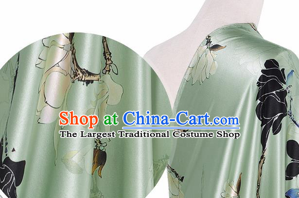 Chinese Classical Mangnolia Pattern Design Light Green Silk Fabric Asian Traditional Hanfu Mulberry Silk Material