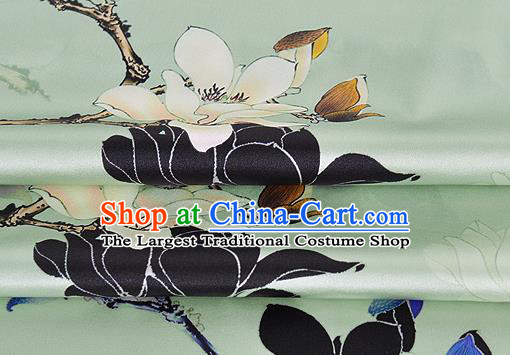 Chinese Classical Mangnolia Pattern Design Light Green Silk Fabric Asian Traditional Hanfu Mulberry Silk Material