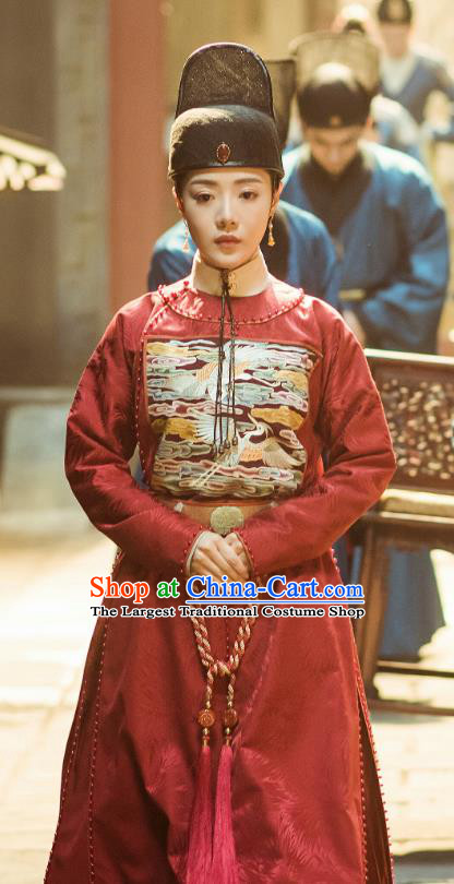 Chinese Drama Ming Dynasty Ancient Court Female Official Hu Shanxiang Replica Costumes and Headpiece Complete Set