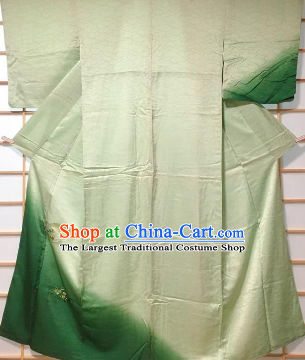 Japanese Traditional Embroidered Green Furisode Kimono Japan Yukata Dress Costume for Women