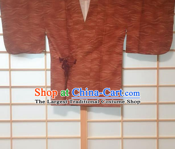 Japanese Traditional Pattern Maroon Haori Jacket Japan Kimono Overcoat Costume for Men