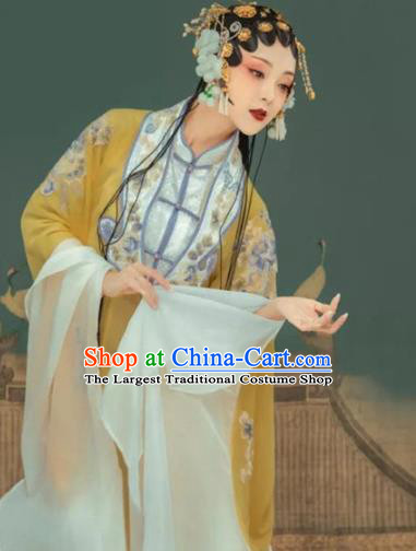 Traditional Chinese Beijing Opera Diva Yellow Hanfu Dress Ancient Noble Lady Replica Costumes for Women