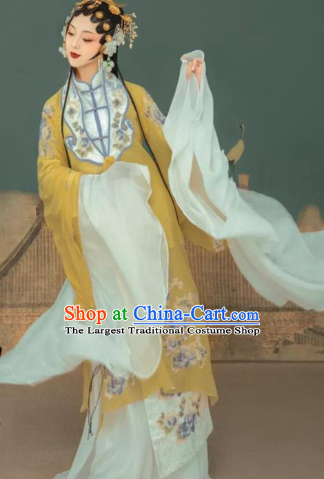 Traditional Chinese Beijing Opera Diva Yellow Hanfu Dress Ancient Noble Lady Replica Costumes for Women