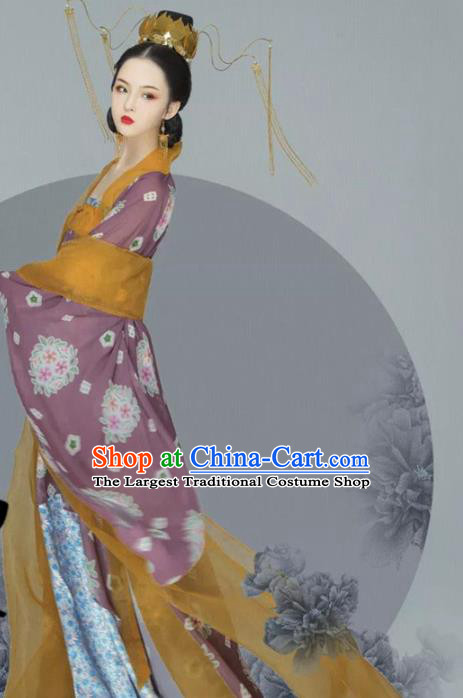 Traditional Chinese Tang Dynasty Imperial Consort Hanfu Dress Ancient Noble Lady Replica Costumes and Headpiece for Women