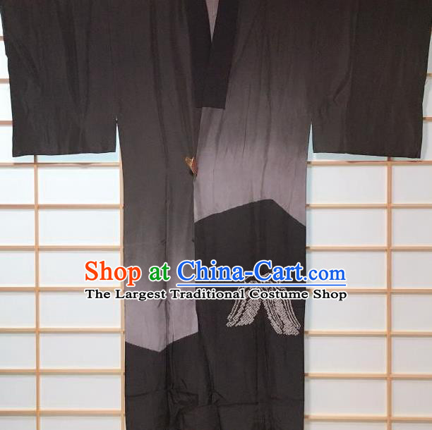Traditional Japanese Horse Pattern Black Hanten Kimono Japan Yukata Costume for Men