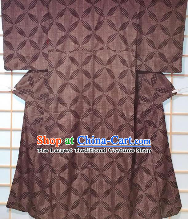 Japanese Classical Auspicious Pattern Brown Edo Komon Kimono Japan Traditional Yukata Dress Costume for Women