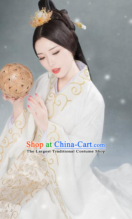 Traditional Chinese Palace White Hanfu Dress Ancient Han Dynasty Imperial Consort Replica Costumes for Women