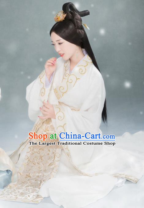 Traditional Chinese Palace White Hanfu Dress Ancient Han Dynasty Imperial Consort Replica Costumes for Women