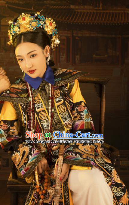 Traditional Chinese Drama Queen Embroidered Dress Ancient Qing Dynasty Imperial Consort Replica Costumes for Women