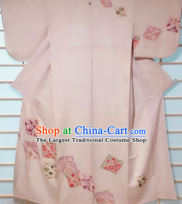 Traditional Japanese Light Pink Tsukesage Kimono Japan Classical Pattern Yukata Dress Costume for Women
