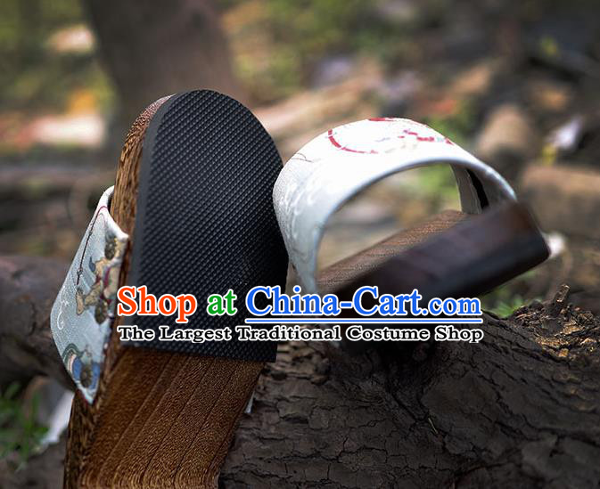 Traditional Japanese Thor Pattern Grey Geta Slippers Asian Japan Clogs Shoes for Men