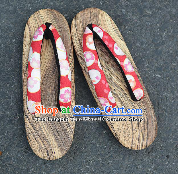 Traditional Japanese Sakura Pattern Red Zori Geta Slippers Asian Japan Clogs Shoes for Women