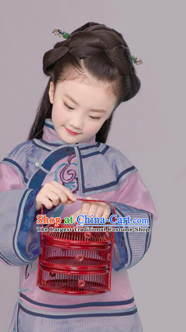 Chinese Ancient Patrician Children Pink Hanfu Dress Traditional Qing Dynasty Princess Replica Costumes for Kids