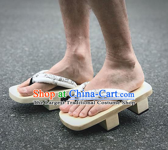 Traditional Japanese White Flip Flops Bidentate Clogs Slippers Asian Japan Geta Shoes for Men