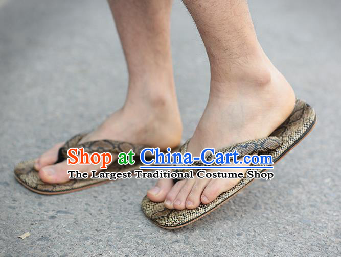 Japanese Traditional Snakeskin Pattern Golden Flip Flops Clogs Slippers Asian Japan Geta Shoes for Men