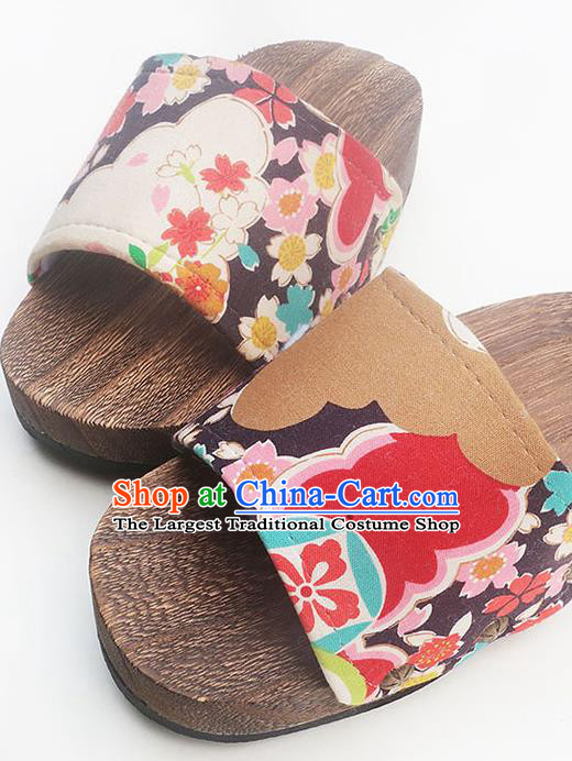 Traditional Japanese Classical Purple Clogs Wood Slippers Asian Japan Geta Shoes for Women