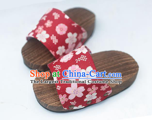 Japanese Traditional Sakura Pattern Red Clogs Wood Slippers Asian Japan Geta Shoes for Women