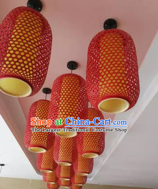 Chinese Traditional Handmade Red Bamboo Weaving Lanterns Hanging Lantern Lamp