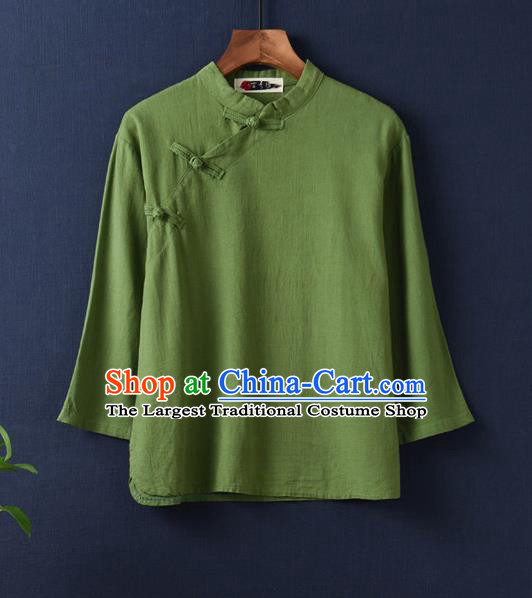 Traditional Chinese Tang Suit Green Flax Slant Opening Shirt Li Ziqi Blouse Upper Outer Garment Costume for Women