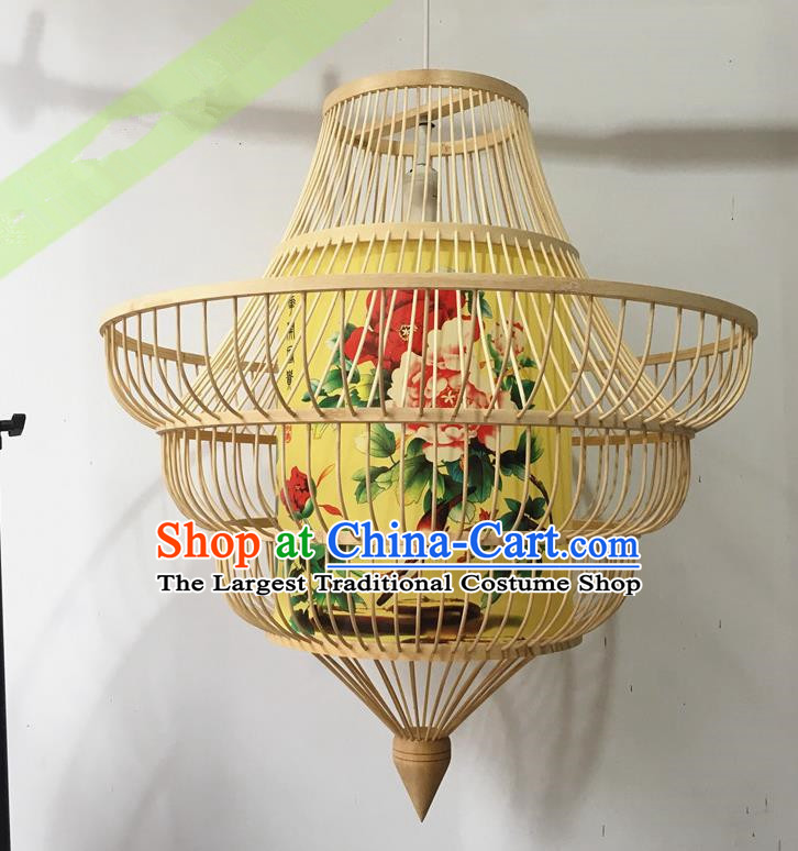 Traditional Chinese Hand Painting Peony Hanging Lanterns Palace Lantern Bamboo Art Scaldfish Lamp