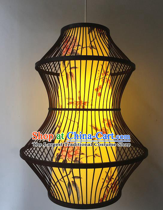 Traditional Chinese Hand Painting Peony Plum Hanging Lanterns Palace Lantern Bamboo Art Scaldfish Lamp