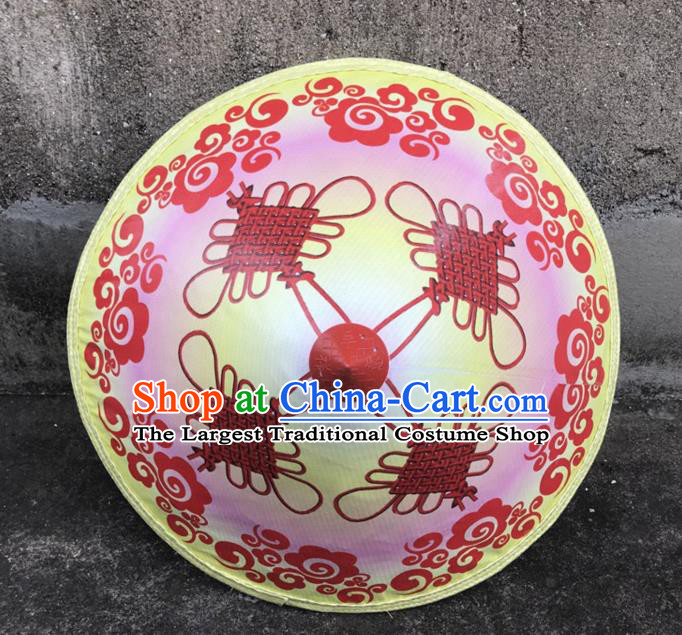 Handmade Chinese Printing Knot Pink Straw Hat Traditional Bamboo Hat Craft