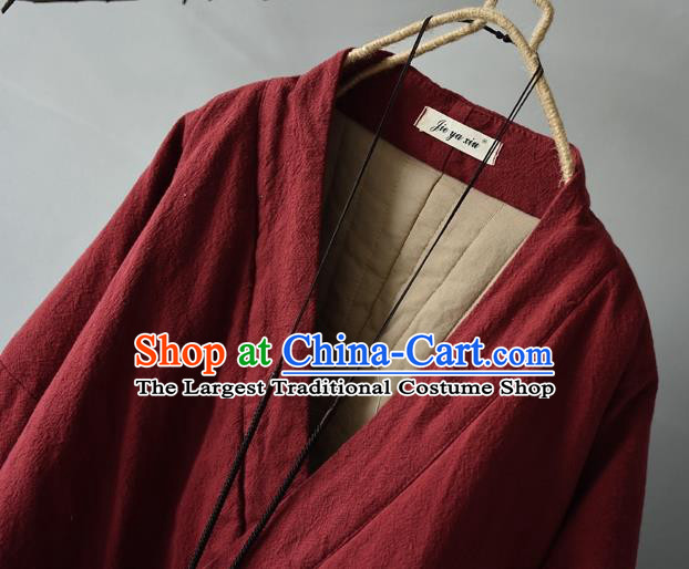 Traditional Chinese Tang Suit Red Cotton Padded Jacket Blogger Li Ziqi Flax Overcoat Costume for Women