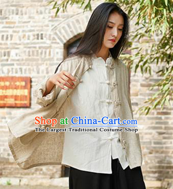 Traditional Chinese Tang Suit Overcoat Li Ziqi Beige Flax Jacket Costume for Women