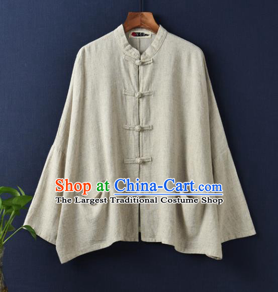 Traditional Chinese Tang Suit Overcoat Li Ziqi Beige Flax Jacket Costume for Women