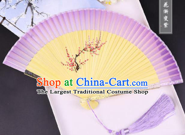 Chinese Traditional Painting Plum Lilac Folding Fans Hand Bamboo Accordion Fan